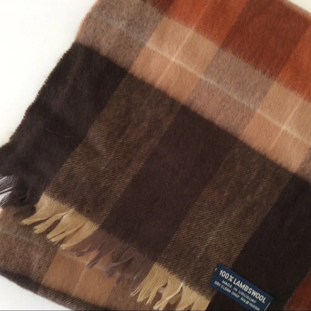 LAMBSWOOL BROWN RUST PLAID SCARF UNISEX